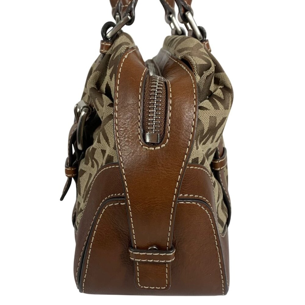MICHAEL KORS Brookville MK Print Jacquard Leather Bowling Satchel Buckle Strap - Picture 2 of 13